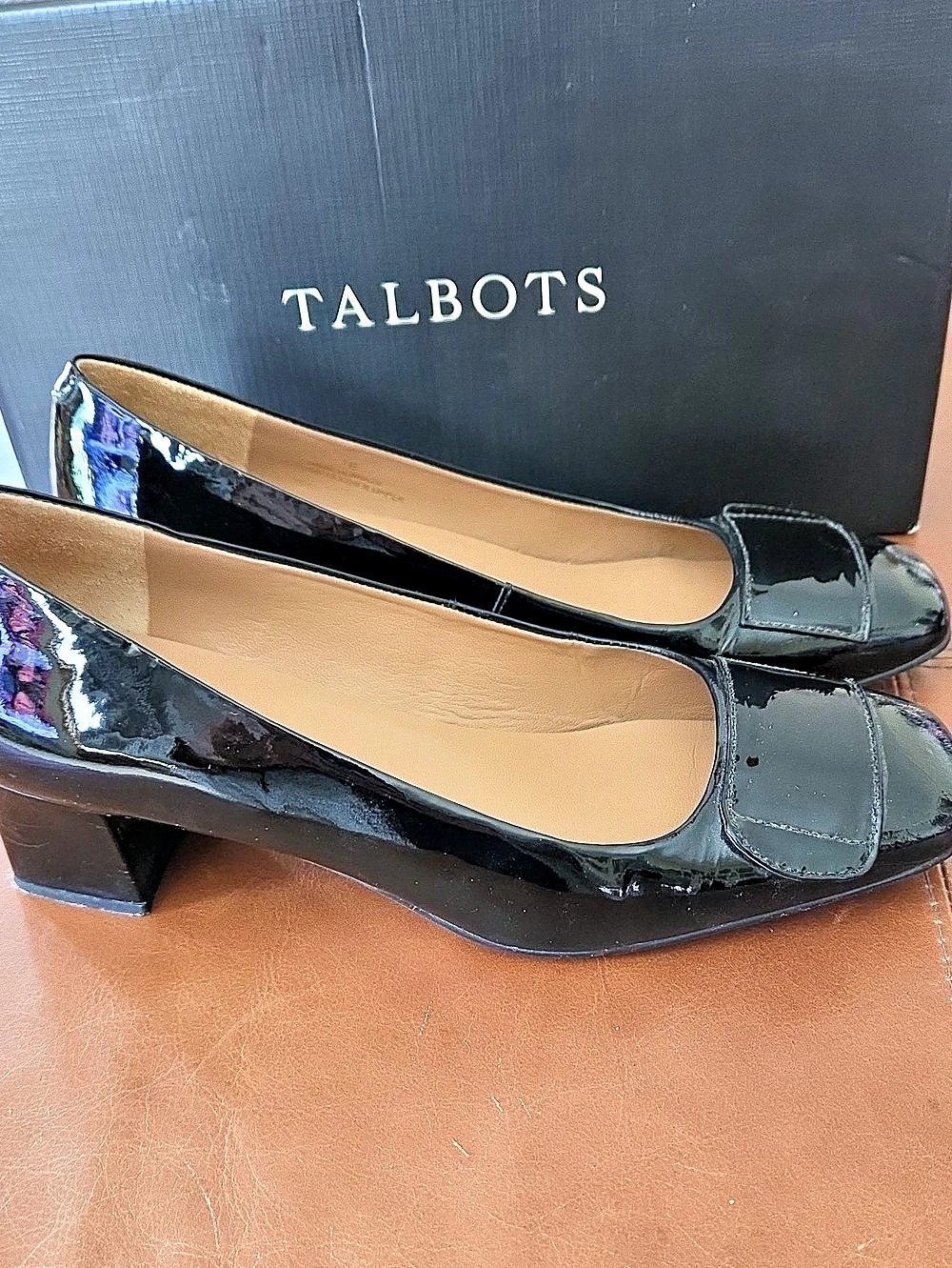 Talbots Bryn Patent Leather Block Heel Pumps in Black
